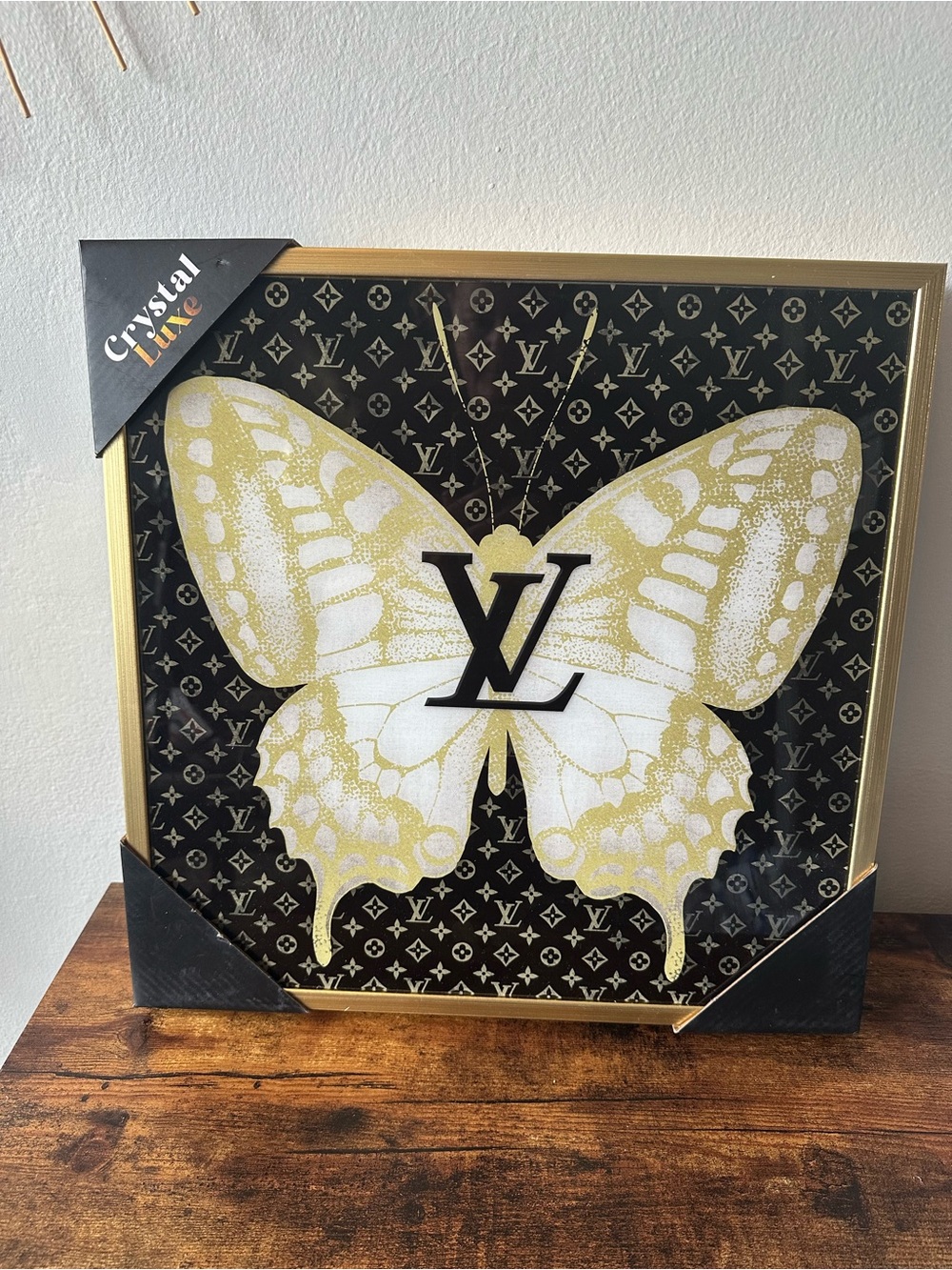 Luxury Designer Inspired Gold & White Butterfly on Black Wall Art Decor NWT - Picture 3 of 3